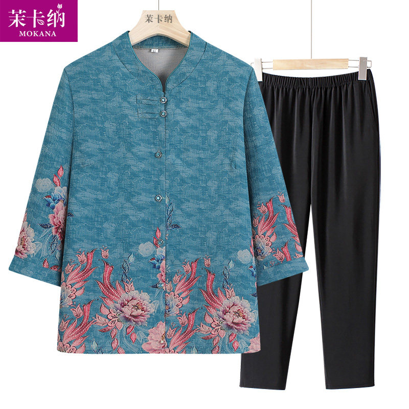母亲节妈妈夏装套装中老年人夏季七分袖衬衫奶奶薄款
