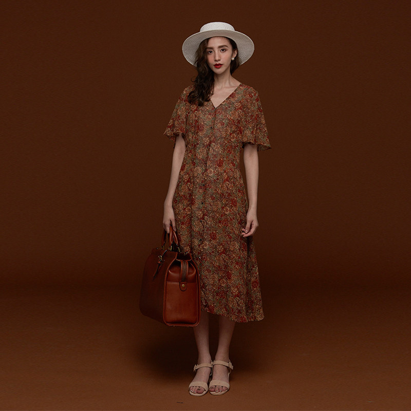从前从前Dresseum秋上新花儿与草儿雪纺文艺清新女连衣裙