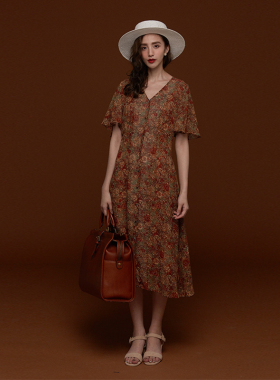 从前从前Dresseum秋上新花儿与草儿雪纺文艺清新女连衣裙