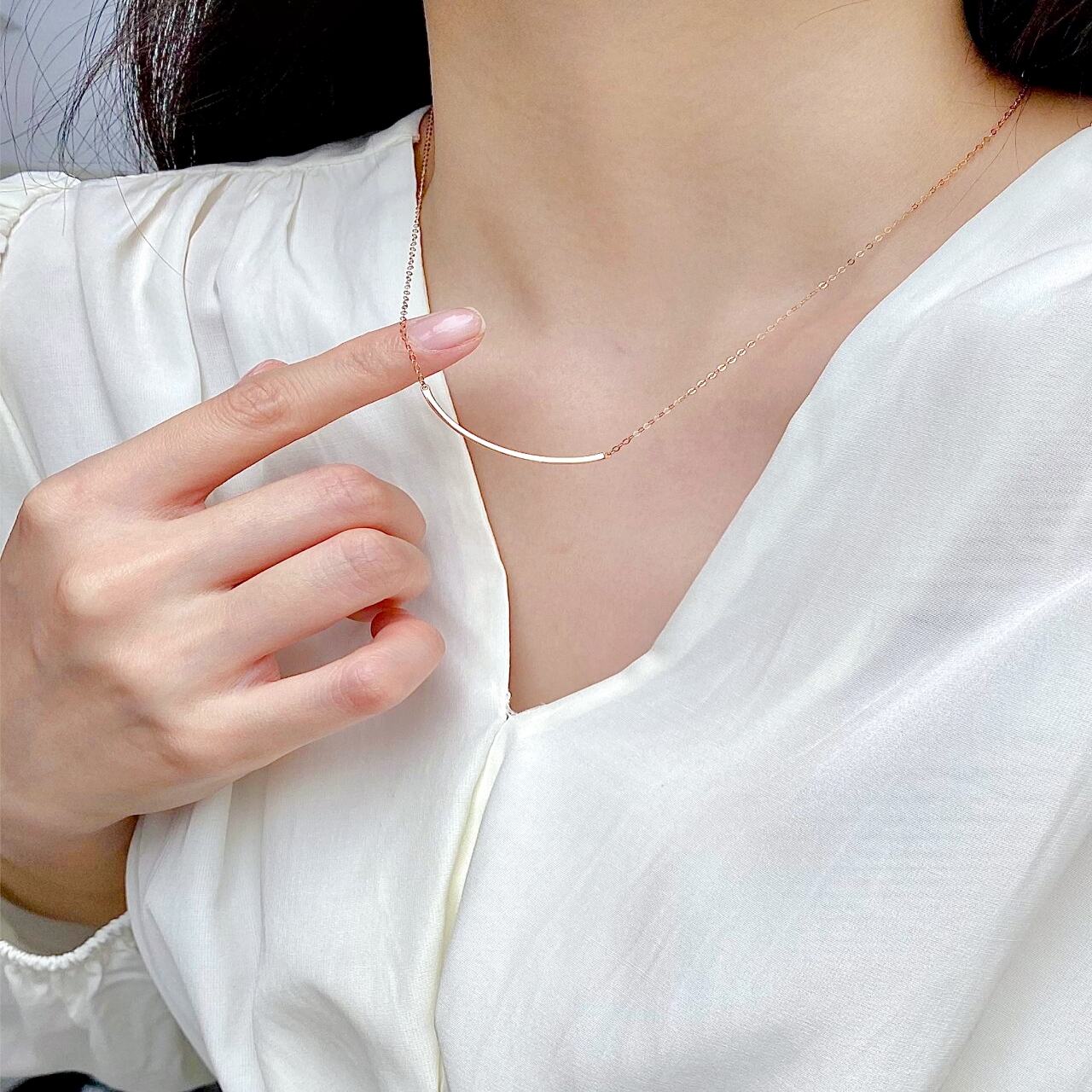 高品质玫瑰金笑脸项链女