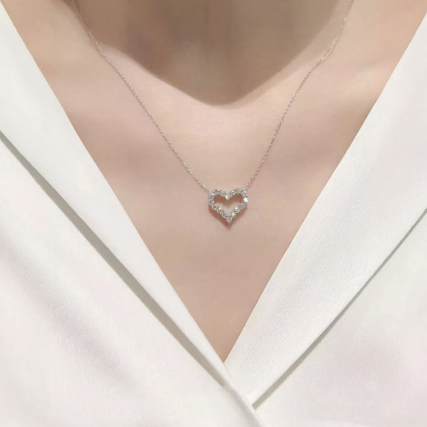 羡吻18K莫桑满钻爱心项链女心形桃心锁骨链时尚简约情人节礼物