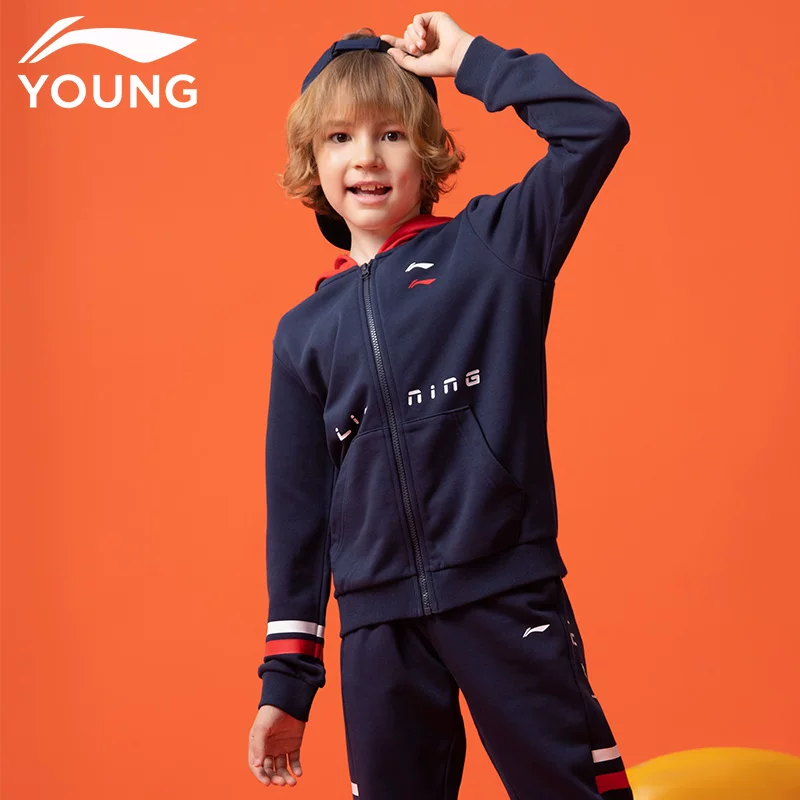 Li Ning, детский спортивный осенний тренч, худи для мальчиков, кардиган, свитшот, детская одежда, для подростков