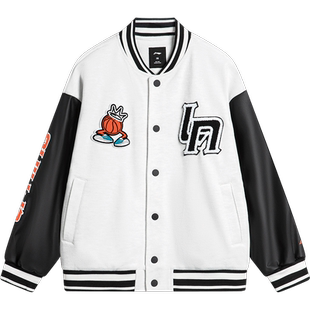 李宁童装夹克男童大童2025秋冬款抓绒棒球夹克拼色宽松开衫外套潮