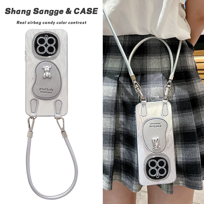 羽纱小熊气囊支架适用华为荣耀Magic8手机壳Magic7保护套新款6Pro斜挎可背5带挂绳X70全包镜头膜X60防摔X50女