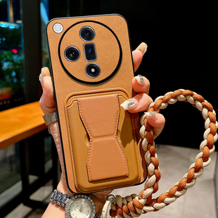 羊巴皮支架卡包适用OPPOfindx8手机壳findx9新款 复古findx6翻毛皮x8ultra高级感x5 findx7Pro镜头全包findx8s