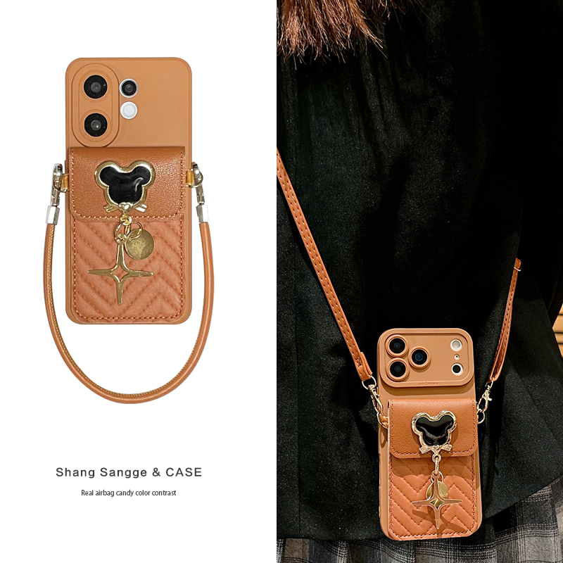 潮流棕色立体皮质卡包适用vivoS30手机壳S20斜跨可背S19Pro背包式S18新款S17软硅胶S16全包S15外壳S12女款S10