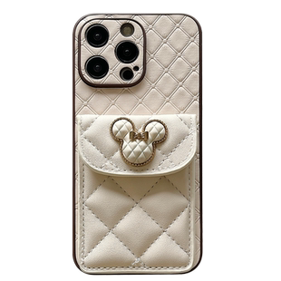 小香风大菱格米奇卡包适用于苹果17Promax手机壳iPhone15Pro新款16Plus链条14斜跨13背包式12镜头全包11高级