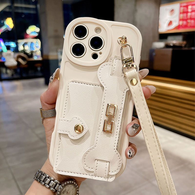 适用苹果15手机壳波浪腕带卡包