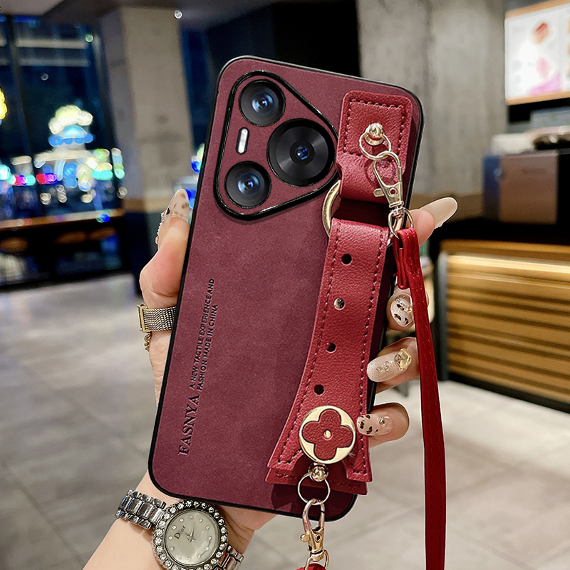 羊巴皮适用于华为P80Pro手机壳Pura70保护套P60新款P50山茶花腕带P40全包镜头P30防摔外壳高级感斜跨背带式