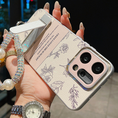 皮质素描山茶花适用于OPPOReno14手机壳OPPOReno13新款保护套Reno12支架11镜头全包10防摔外壳9小香风8轻奢7