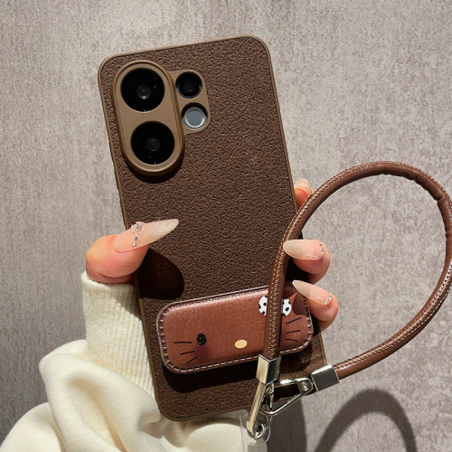 月坑纹皮质深咖色适用vivoS60手机壳vivoS50保护套S30卡通支架S20镜头全包S19Pro防摔S18小众S17复古S16女款