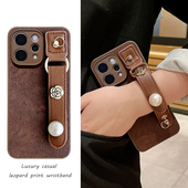 月坑纹山茶花珍珠腕带适用vivoS50手机壳S50Pro mini保护套S30镜头全包S20斜跨S19背带S18防摔S17复古S16小众