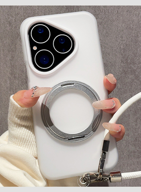 白色二合一软硬双层保护套适用华为P80手机壳Pura70新款360金属旋转支架Pura80Pro硅胶P60防摔外壳P70创意女