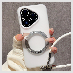 白色二合一软硬双层保护套适用华为P80手机壳Pura70新款360金属旋转支架Pura80Pro硅胶P60防摔外壳P70创意女