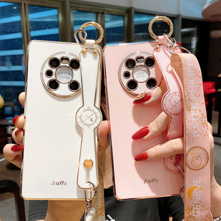 适用于华为mate40Pro手机壳女款 腕带mate40直边保护套硅胶M40E防摔软外壳Por镜头全包边mete网红潮牌斜跨mt40