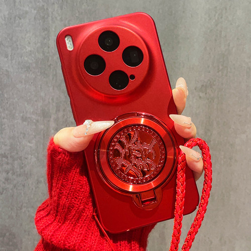 新年款发财旋转支架适用vivox300手机壳X200Pro中国红x100s磨砂ultra硬壳X90保护套超薄X80镜头全包X70女X60