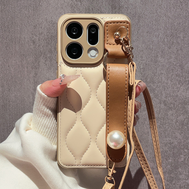 立体波浪珍珠腕带适用OPPOfindx9手机壳OPPOfindx8Pro新款findx7小香风皮质findx8s+全包防摔X6斜跨背带ultra