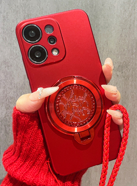 新年款发财旋转支架适用OPPOReno15手机壳OPPOReno14中国红Reno13磨砂12Pro硬壳11超薄10外壳9全包8防摔7女款