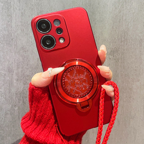 新年款发财旋转支架适用OPPOReno15手机壳OPPOReno14中国红Reno13磨砂12Pro硬壳11超薄10外壳9全包8防摔7女款