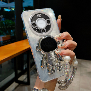 羽纱银色太空人支架适用于华为mate60Pro手机壳mete50Pro保护套mt40全包镜头膜m30高级感宇航员60Pro防摔外壳