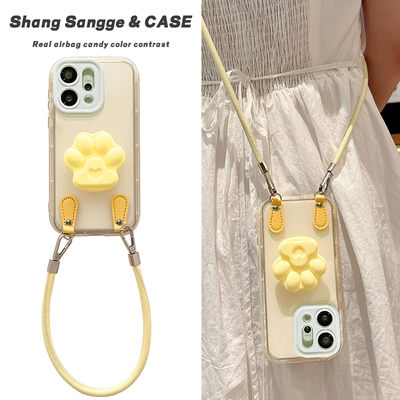 多巴胺猫爪支架适用OPPOReno14手机壳OPPOReno13新款糖果纯色Reno12斜跨背带11Pro手提挂绳10镜头全包9女款8