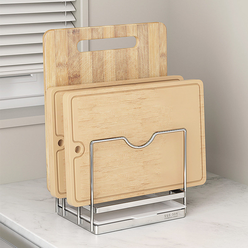 304不锈钢砧板架三格厨房台面厚菜案板沥水架锅盖收纳多用置物架