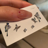 液态蝴蝶养耳洞6件套耳钉2025年新款 潮小众设计感高级耳环耳饰女