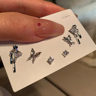 液态蝴蝶养耳洞6件套耳钉2025年新款 潮小众设计感高级耳环耳饰女