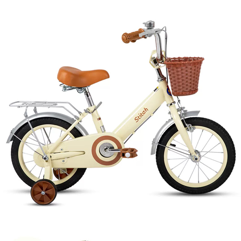 祺娃娃女孩儿童自行车14/16寸童车3-4-5-6岁女童宝宝米白色脚踏车