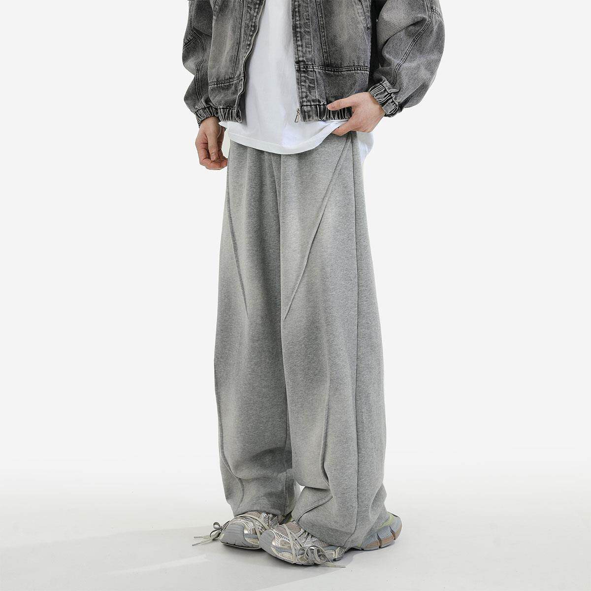 XWWF灰色卫裤男秋冬季美式高街潮牌加绒重磅垂感休闲宽松直筒长裤