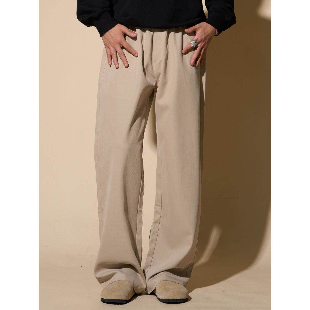 Loadmind美式覆古简单慵懒休闲褶皱裤男士宽松直阔腿裤和运动裤