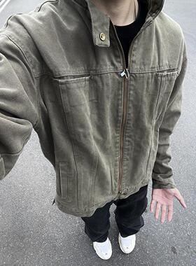 AWRB美式复古重磅立领工装外套男生秋季百搭休闲纯色哈灵顿夹克