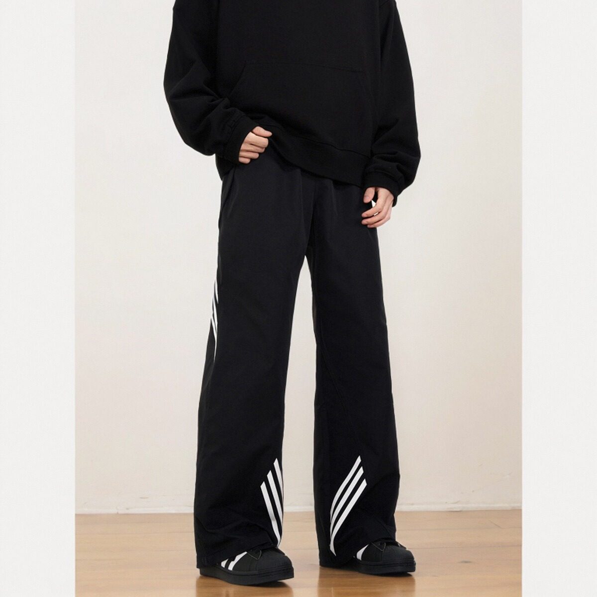 KISKO美式垂坠感条纹运动休闲裤男女潮流直筒阔腿户外冲锋裤子ins