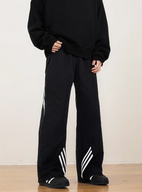 KISKO美式垂坠感条纹运动休闲裤男女潮流直筒阔腿户外冲锋裤子ins