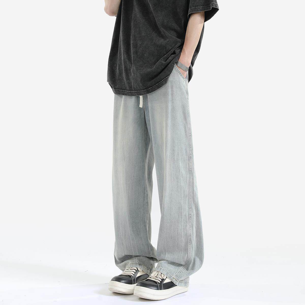 XWWF牛仔裤男夏季薄款美式潮牌宽松直筒长裤天丝垂感百搭高街裤子