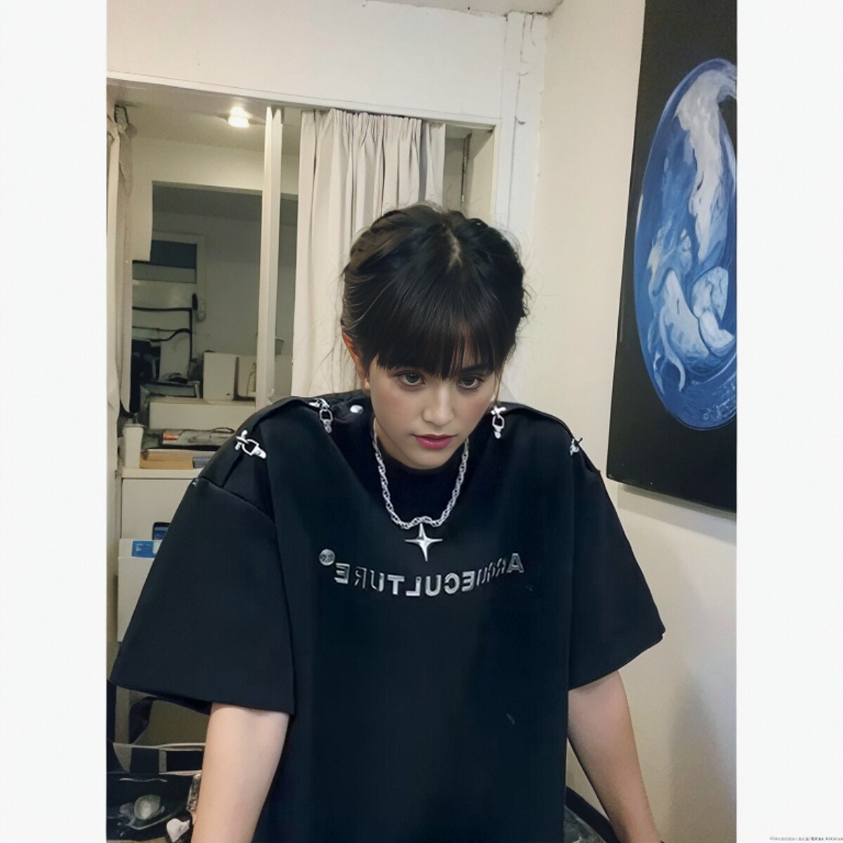 高克重磅美式正肩t恤修身短袖男装垫肩发型师潮牌高级感半袖外套