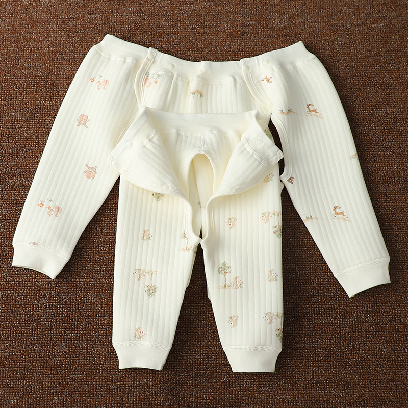 婴儿保暖秋冬夹棉无骨开档裤子