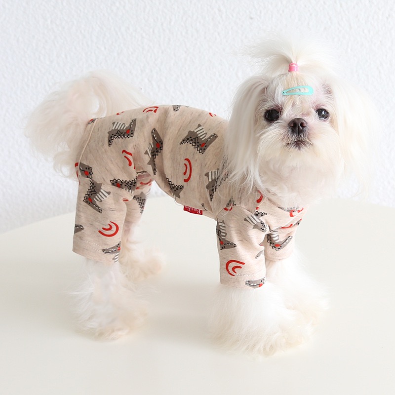 四季款小恐龙彩棉睡衣家居服空调衣服宠物小狗泰迪博美四脚打底衫