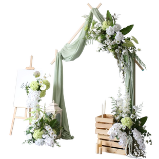 清新花艺布置婚礼车展迎宾水牌花架落地花堆橱窗装饰花箱白绿花排