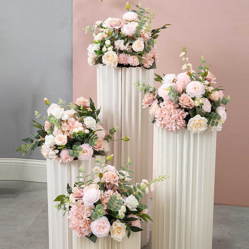 仿真路引花婚庆交车区台柱花球摆件餐桌粉色小花摆件假花罗马柱花
