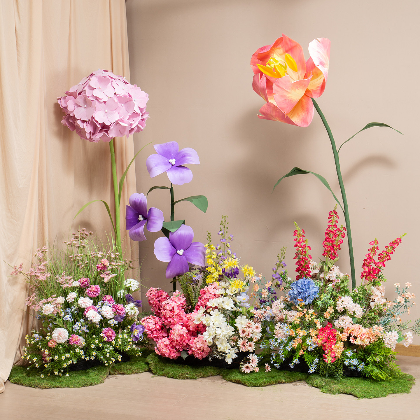 假花仿真花橱窗装饰场景布置莫奈花园花艺巨型大花朵造景商业美陈