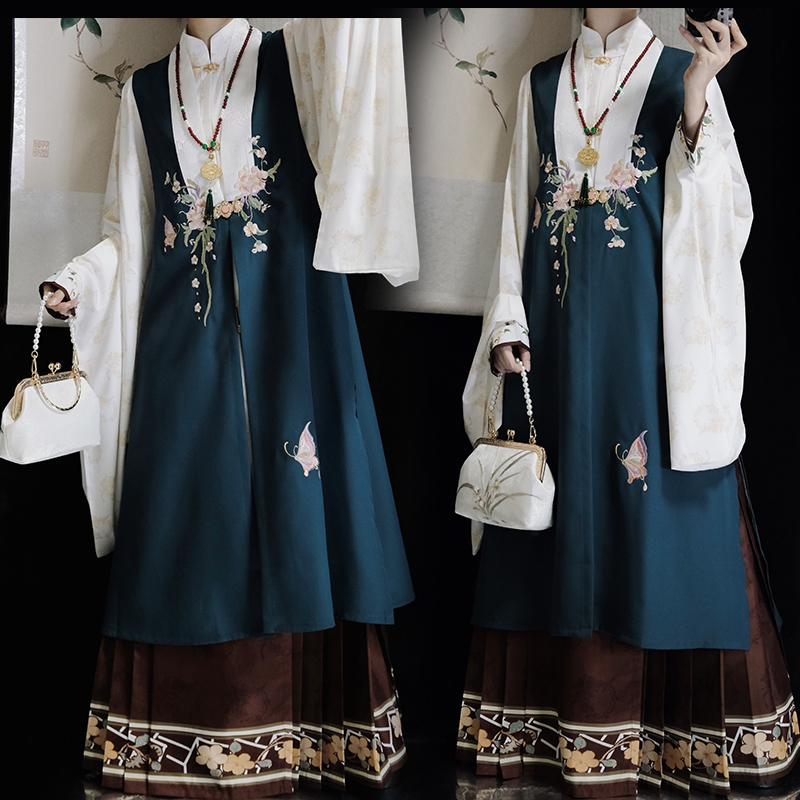 浣溪阁恋花蝶 原创明制正品汉服比甲立领对襟绣花日常秋款