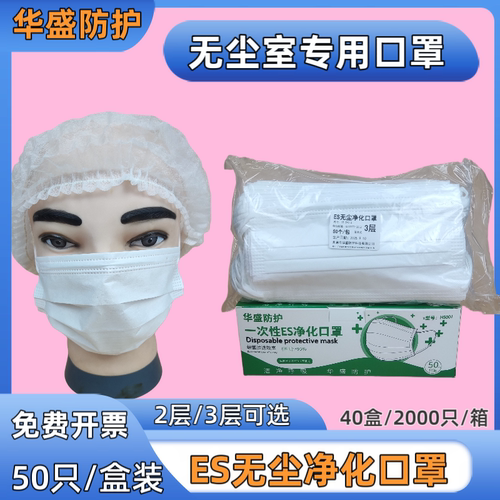 一次性es口罩二两层净化不起毛耳挂式电子无尘车间口罩盒装50只装