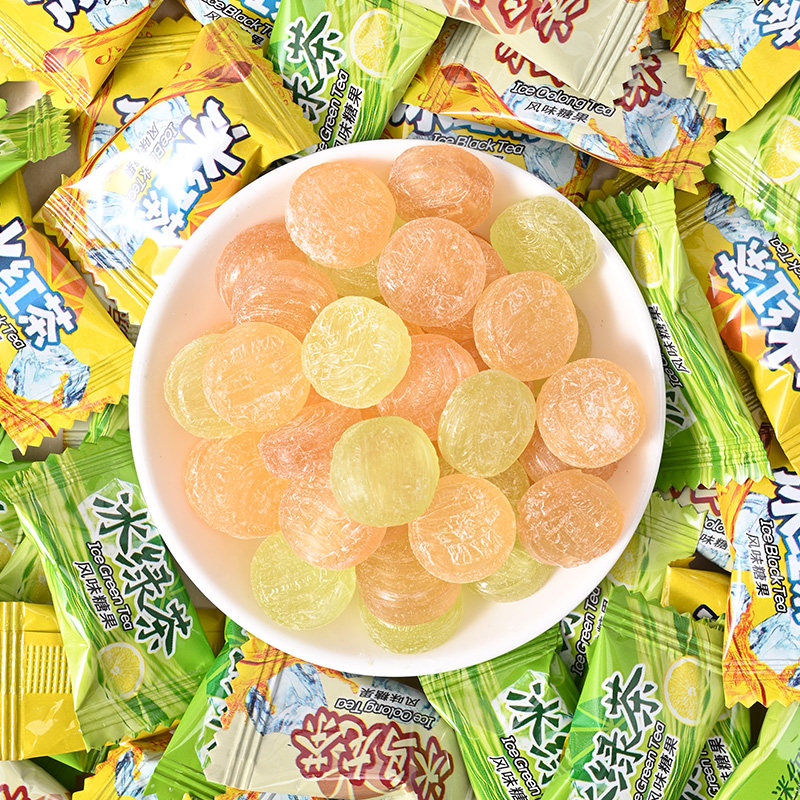 冰红茶糖果乌龙茶糖冰绿茶柠檬茶润喉糖独立包装零食喜糖水果味图片