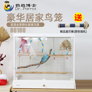 达洋豪华观赏鸟笼鹦鹉笼子高透明全景玻璃别墅家用笼配件虎皮牡丹