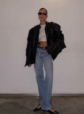 自制vintage501中腰直筒蓝色牛仔裤 复古湛蓝洗水做旧