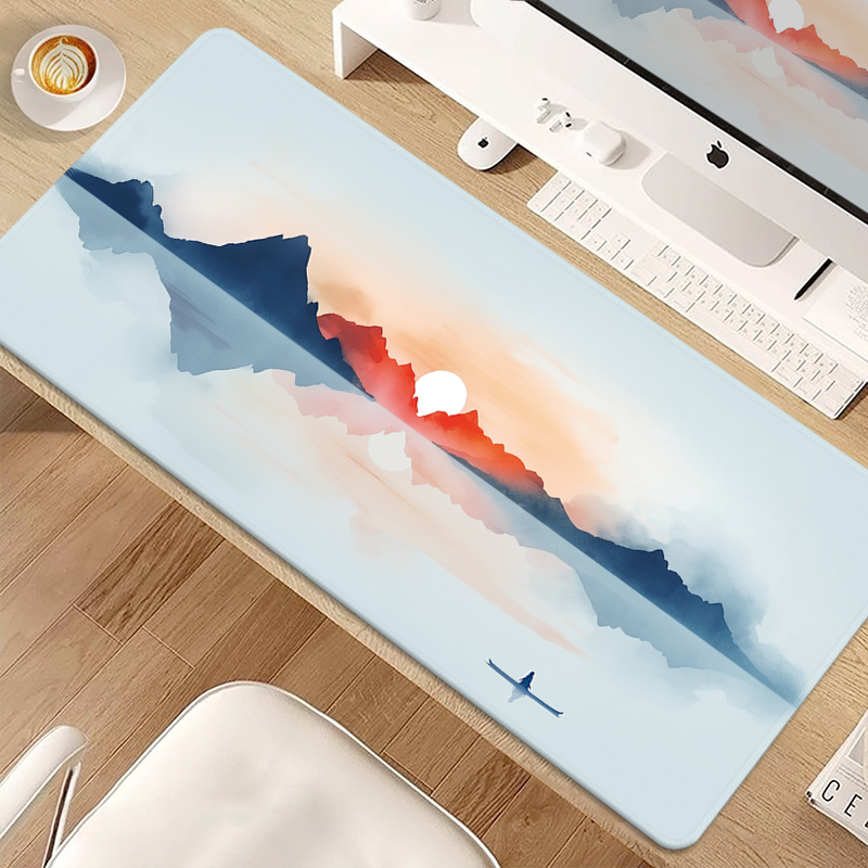 水墨超大鼠标垫古风山水画蓝色