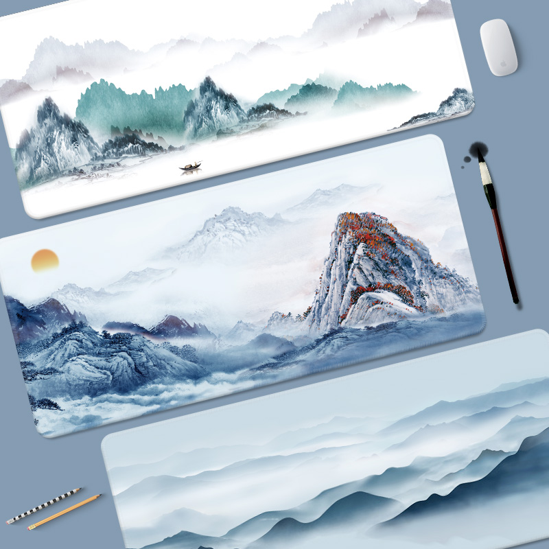 国风水墨画大号鼠标垫新中式办公桌面垫子笔记本电脑键盘垫定制