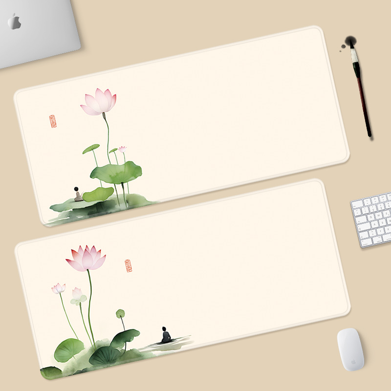 荷花禅意鼠标垫超大号笔记本键盘垫治愈办公桌垫家用定制文字复古