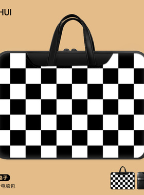高级感黑色格子笔记本电脑包适用联想小新pro16手提15.6英寸华为matebook14苹果air13小米戴尔轻薄保护套定制